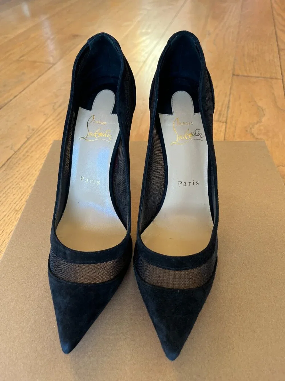 Christian Louboutin Galaviti 100 Suede and Mesh Pumps, 38.5